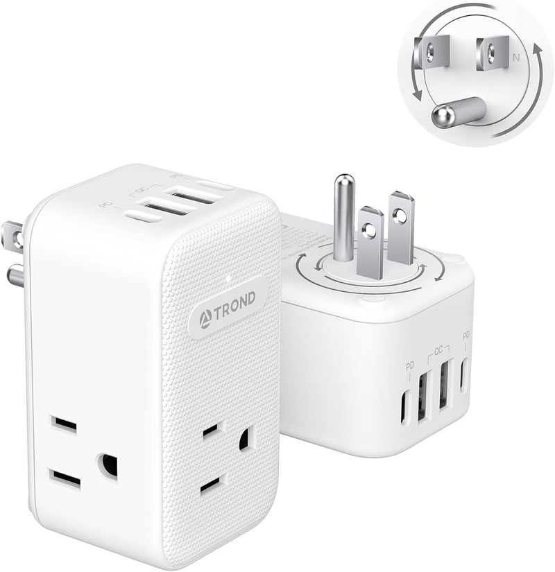 TROND Multi Plug Outlet Extender 2 Pack, 3 Way Outlet Splitter with 360 Rotating Plug, PD 20W USB C Charger Station, Sideways Adapter for Kitchen Bathroom Cruise Ship Travel Essentials - Image 1